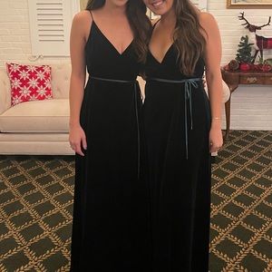 Green velvet v neck dress